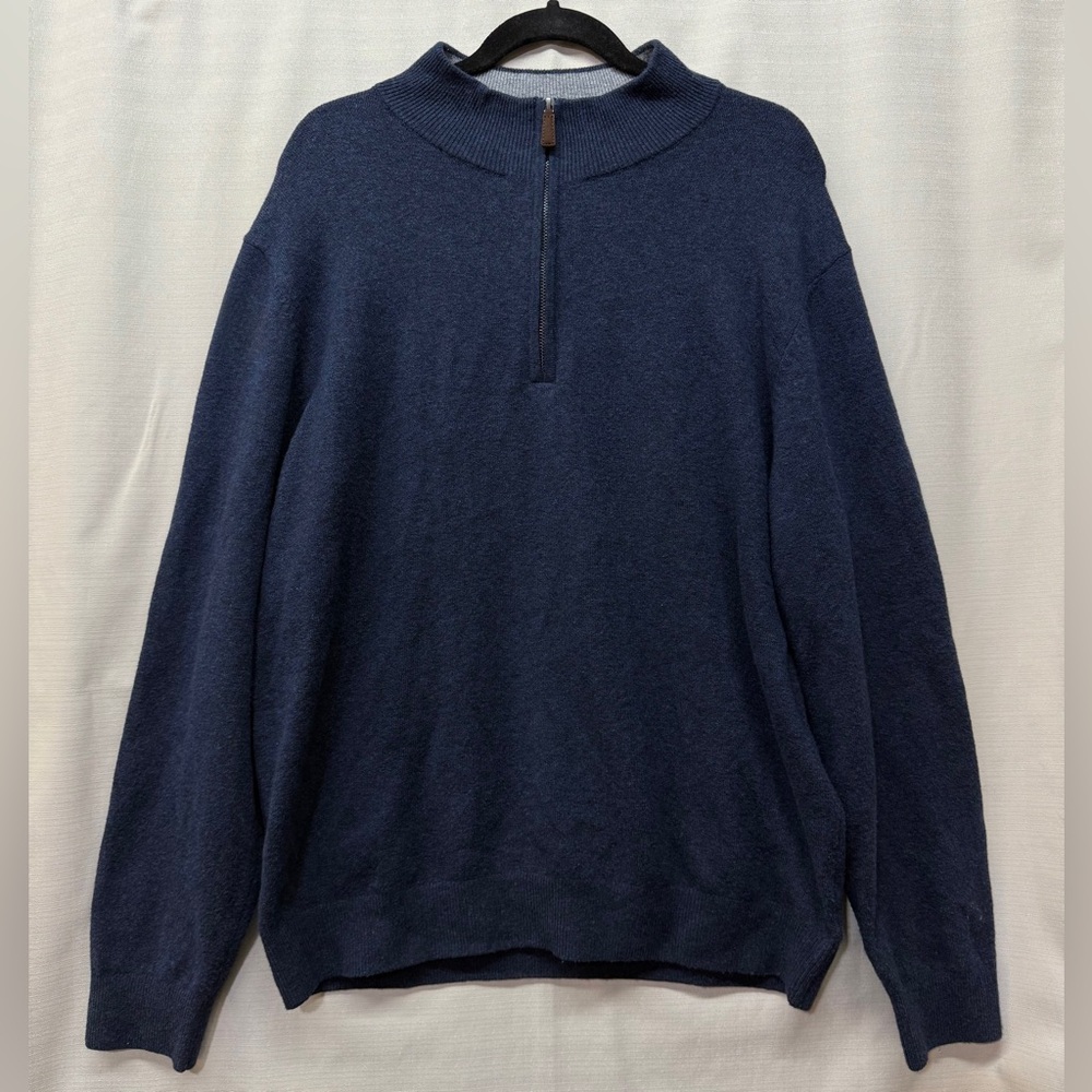 Faherty Blue Cotton Blend Long Sleeve 1/4 Zip Pullover Sweater Sz XL